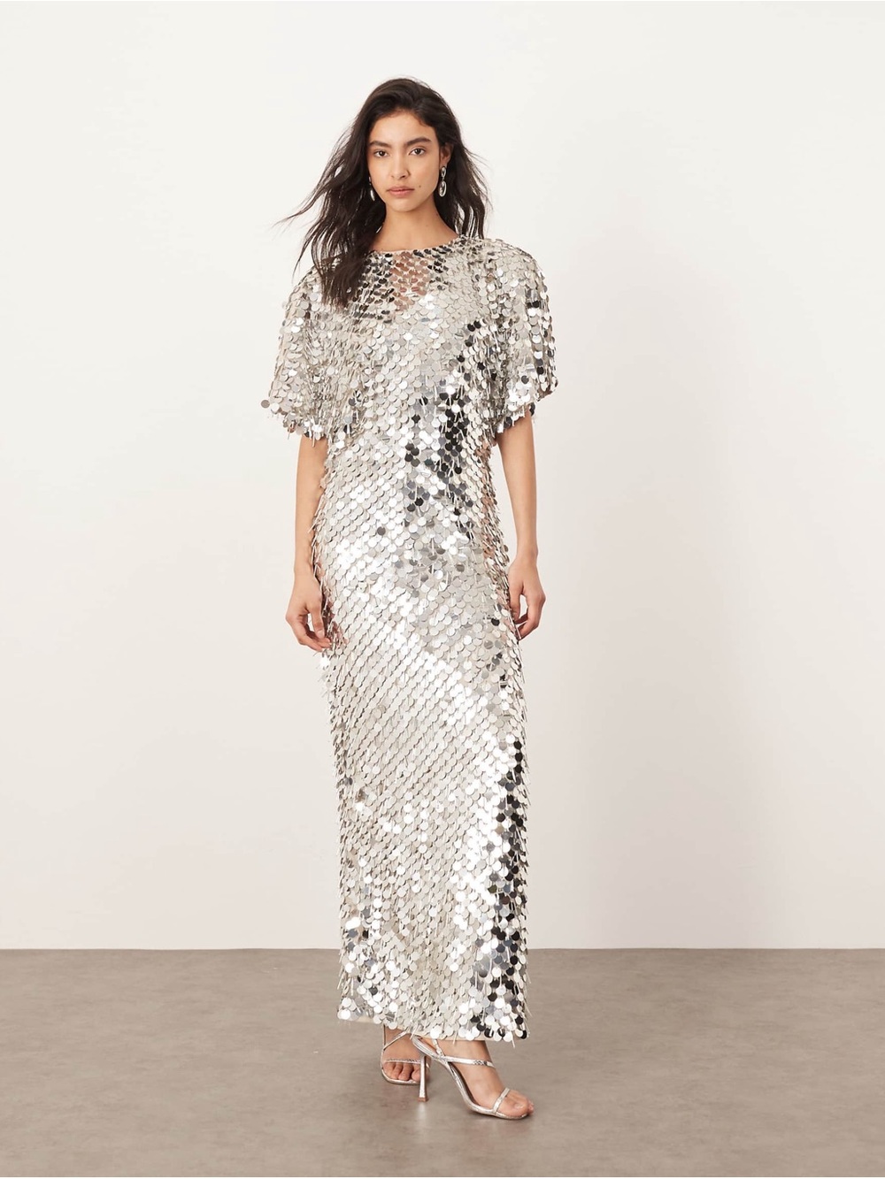 🆕 ARRANGE Sequin Fringe Shoulder Midi Dress in Silver | ASOS | US 6 | $600